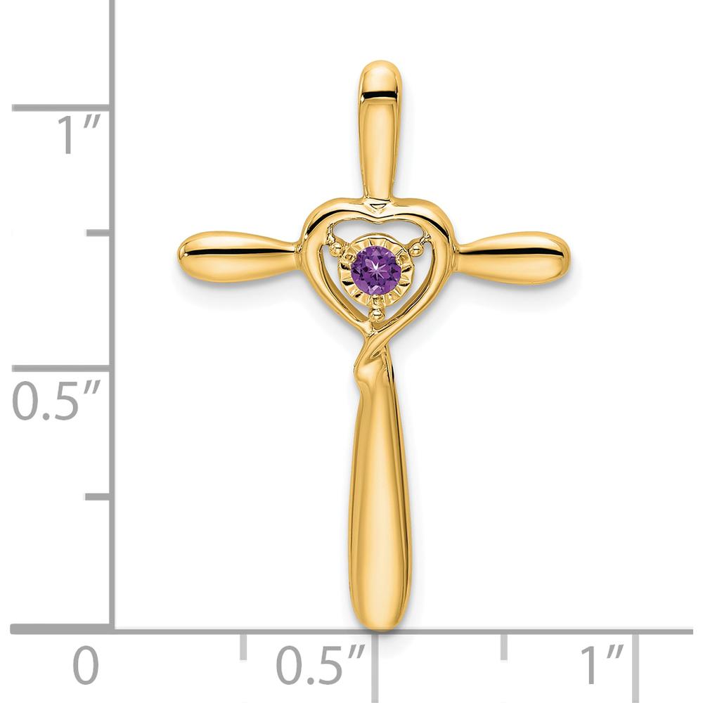 14K Yellow Gold Amethyst Heart Cross Pendant with Round Amethyst - 2.3mm by Oro Pregiato