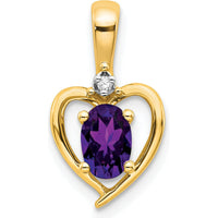 14K Yellow Gold Amethyst Heart Pendant with Diamond Accent - 0.45 Carat Amethyst, 0.007 Carat Diamond by Oro Pregiato