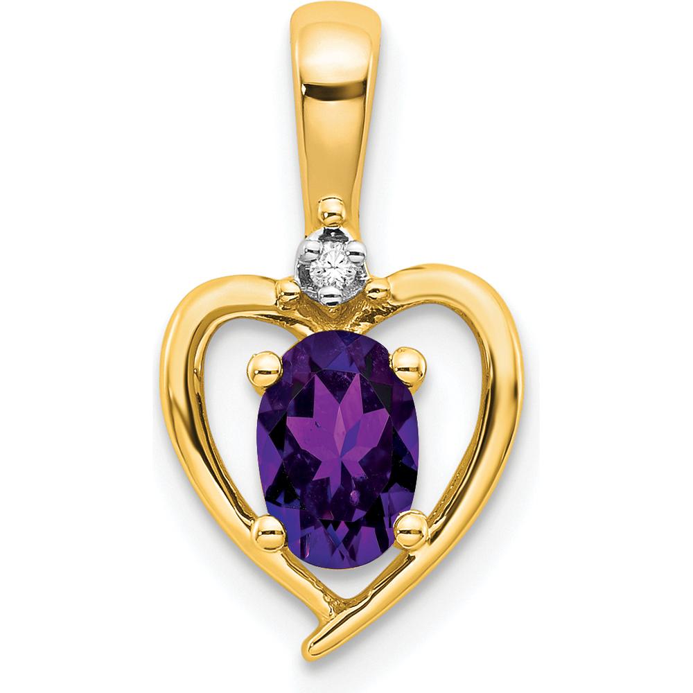 14K Yellow Gold Amethyst Heart Pendant with Diamond Accent - 0.45 Carat Amethyst, 0.007 Carat Diamond by Oro Pregiato