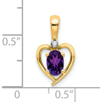 14K Yellow Gold Amethyst Heart Pendant with Diamond Accent - 0.45 Carat Amethyst, 0.007 Carat Diamond by Oro Pregiato