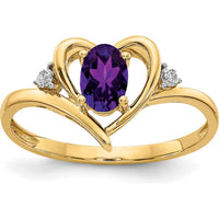 14K Yellow Gold Amethyst Heart Ring with Round Diamonds - 0.45 Carat Amethyst, 0.01 Carat Total Diamond Weight by Oro Pregiato