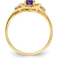 14K Yellow Gold Amethyst Heart Ring with Round Diamonds - 0.45 Carat Amethyst, 0.01 Carat Total Diamond Weight by Oro Pregiato