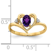14K Yellow Gold Amethyst Heart Ring with Round Diamonds - 0.45 Carat Amethyst, 0.01 Carat Total Diamond Weight by Oro Pregiato
