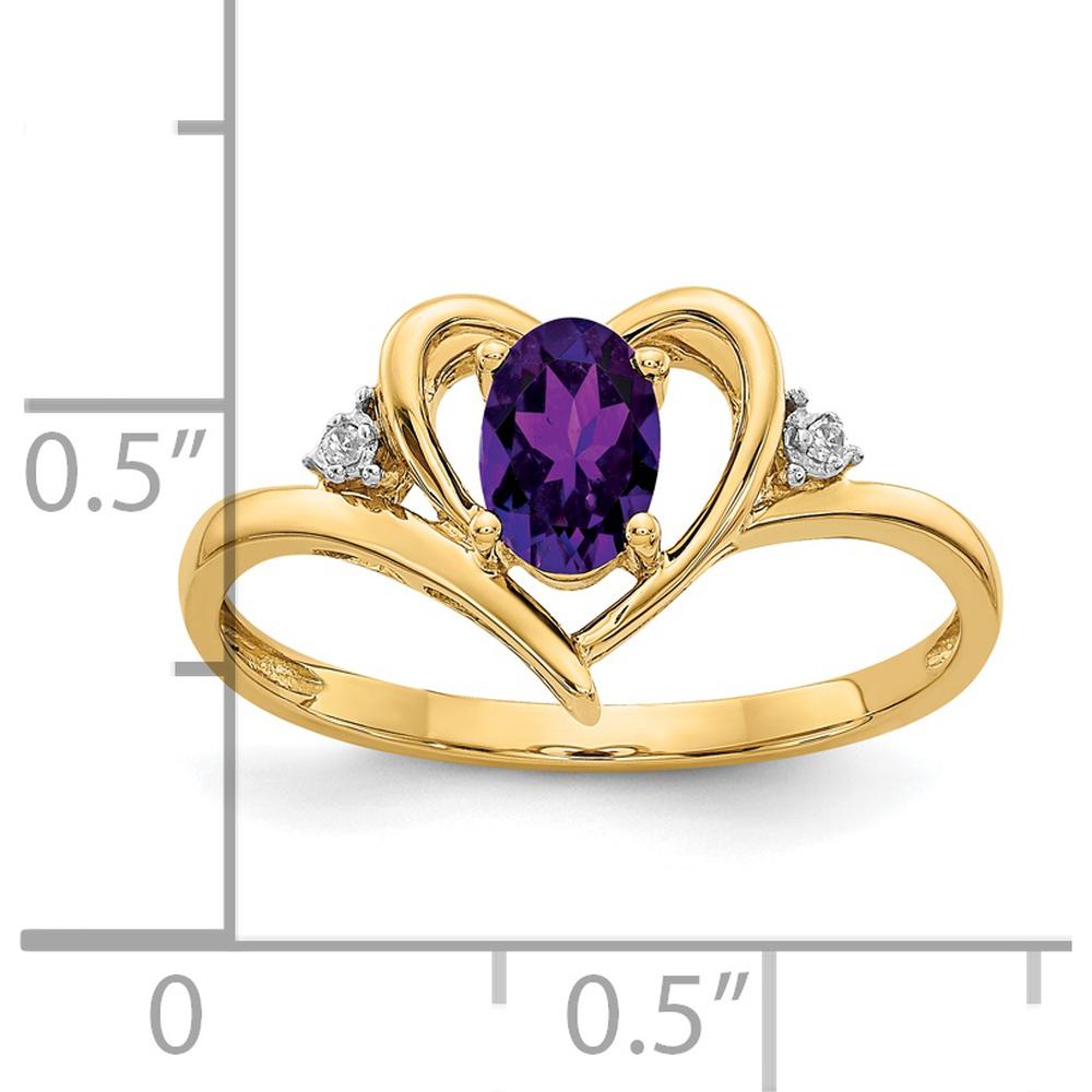 14K Yellow Gold Amethyst Heart Ring with Round Diamonds - 0.45 Carat Amethyst, 0.01 Carat Total Diamond Weight by Oro Pregiato