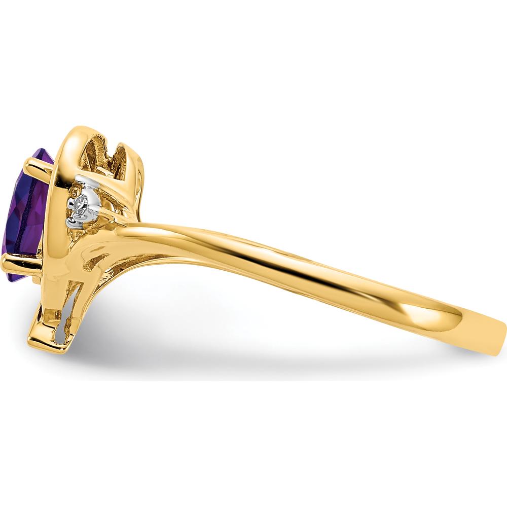 14K Yellow Gold Amethyst Heart Ring with Round Diamonds - 0.45 Carat Amethyst, 0.01 Carat Total Diamond Weight by Oro Pregiato