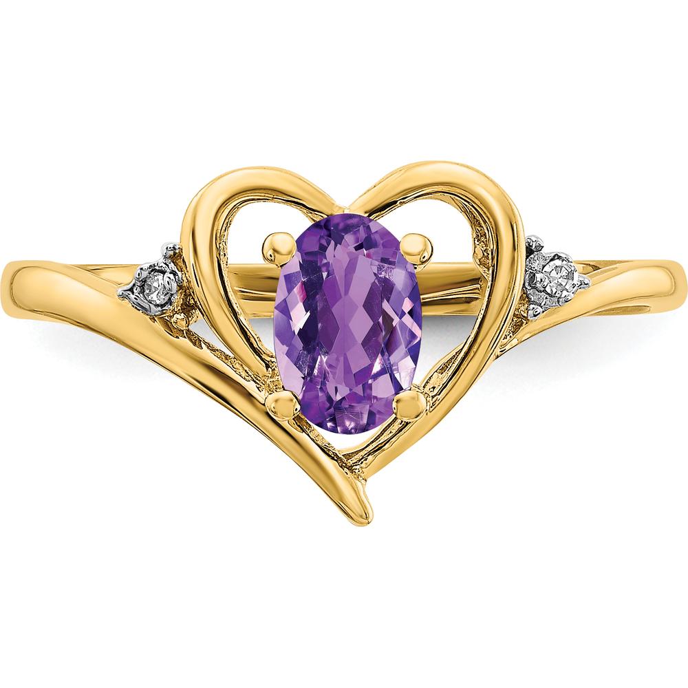 14K Yellow Gold Amethyst Heart Ring with Round Diamonds - 0.45 Carat Amethyst, 0.01 Carat Total Diamond Weight by Oro Pregiato