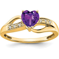 14K Yellow Gold Amethyst Heart Ring with Round Diamonds - 0.713 Carat Amethyst, 0.03 Carat Total Diamond Weight by 0