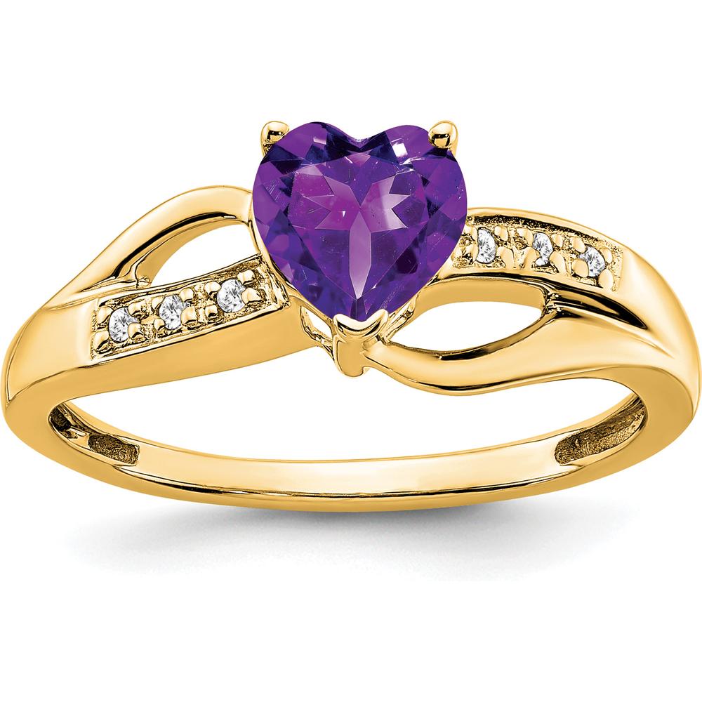 14K Yellow Gold Amethyst Heart Ring with Round Diamonds - 0.713 Carat Amethyst, 0.03 Carat Total Diamond Weight by 0