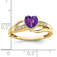 14K Yellow Gold Amethyst Heart Ring with Round Diamonds - 0.713 Carat Amethyst, 0.03 Carat Total Diamond Weight by 0