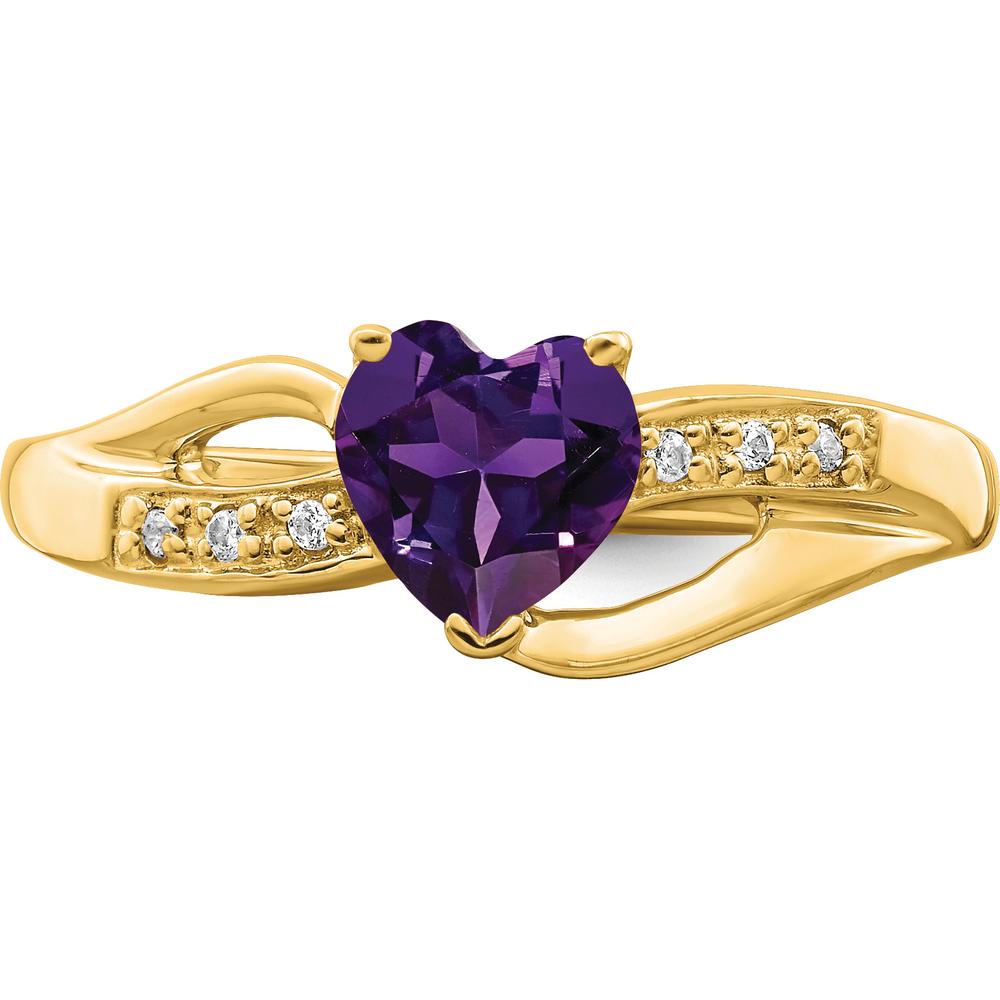 14K Yellow Gold Amethyst Heart Ring with Round Diamonds - 0.713 Carat Amethyst, 0.03 Carat Total Diamond Weight by 0