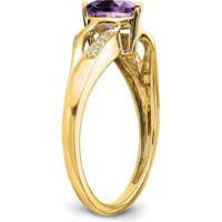 14K Yellow Gold Amethyst Heart Ring with Round Diamonds - 0.713 Carat Amethyst, 0.03 Carat Total Diamond Weight by 0