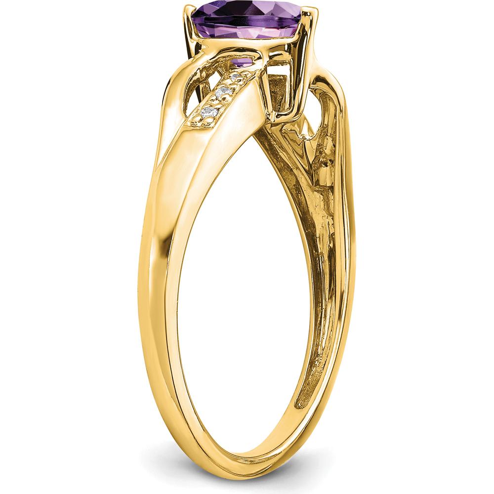 14K Yellow Gold Amethyst Heart Ring with Round Diamonds - 0.713 Carat Amethyst, 0.03 Carat Total Diamond Weight by 0