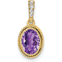 14K Yellow Gold Amethyst Pendant with Round Diamonds - 0.905 Carat Amethyst, 0.06 Carat Diamond Total Weight by Lumare Gioia