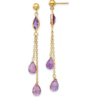 14K Yellow Gold Amethyst Post Dangle Earrings with Marquise and Pear-Shaped Amethyst - 2.0 Carat Total Gem Weight by Monteluci Fine Jewelry