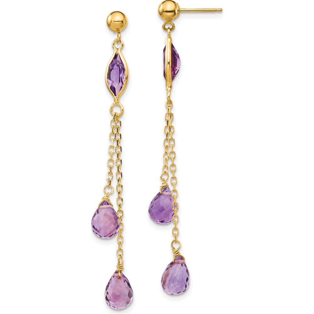14K Yellow Gold Amethyst Post Dangle Earrings with Marquise and Pear-Shaped Amethyst - 2.0 Carat Total Gem Weight by Monteluci Fine Jewelry