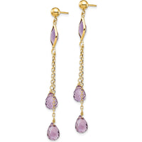 14K Yellow Gold Amethyst Post Dangle Earrings with Marquise and Pear-Shaped Amethyst - 2.0 Carat Total Gem Weight by Monteluci Fine Jewelry