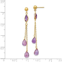 14K Yellow Gold Amethyst Post Dangle Earrings with Marquise and Pear-Shaped Amethyst - 2.0 Carat Total Gem Weight by Monteluci Fine Jewelry