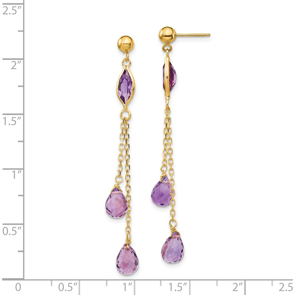 14K Yellow Gold Amethyst Post Dangle Earrings with Marquise and Pear-Shaped Amethyst - 2.0 Carat Total Gem Weight by Monteluci Fine Jewelry