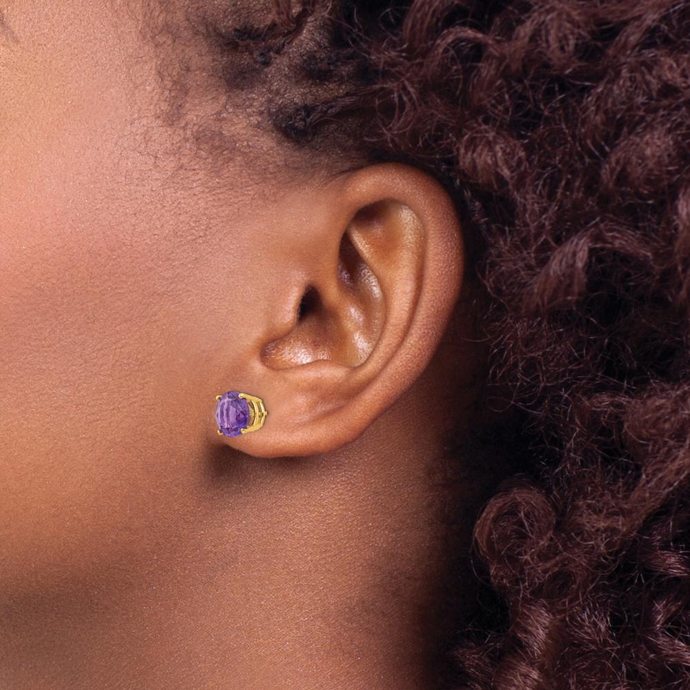 14K Yellow Gold Amethyst Stud Earrings - 1.7 Carat Total Amethyst Weight by Monteluci Fine Jewelry