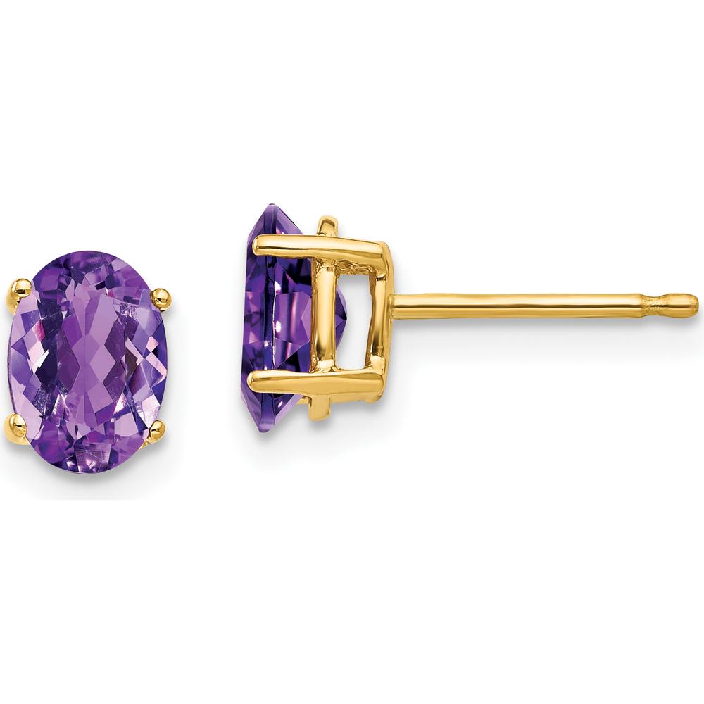 14K Yellow Gold Amethyst Stud Earrings with Oval Faceted Amethyst - 0.75 Carat Total Gem Weight by Monteluci Fine Jewelry