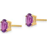 14K Yellow Gold Amethyst Stud Earrings with Oval Faceted Amethyst - 0.75 Carat Total Gem Weight by Monteluci Fine Jewelry