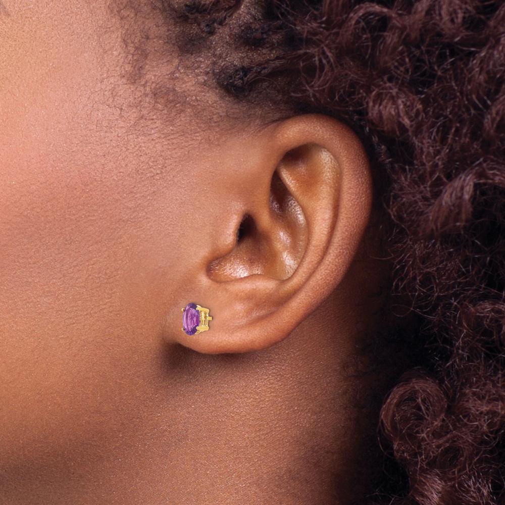 14K Yellow Gold Amethyst Stud Earrings with Oval Faceted Amethyst - 0.75 Carat Total Gem Weight by Monteluci Fine Jewelry
