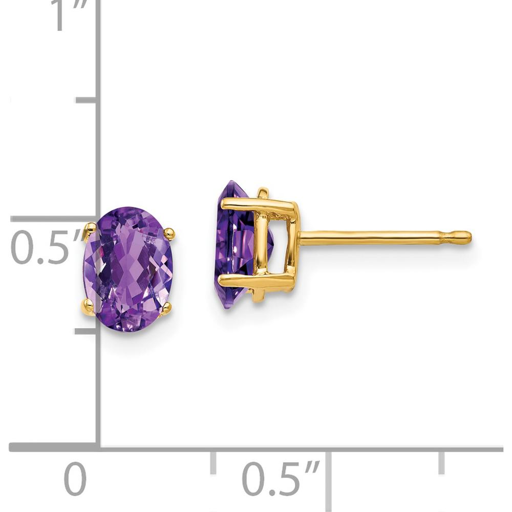 14K Yellow Gold Amethyst Stud Earrings with Oval Faceted Amethyst - 0.75 Carat Total Gem Weight by Monteluci Fine Jewelry