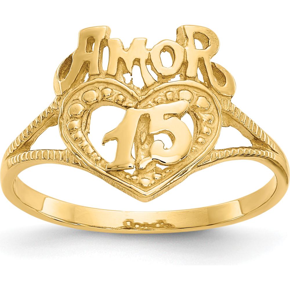 14K Yellow Gold Amor Heart Ring with Satin Finish - 15 Themed Domed Design by Oro Pregiato