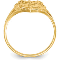 14K Yellow Gold Amor Heart Ring with Satin Finish - 15 Themed Domed Design by Oro Pregiato