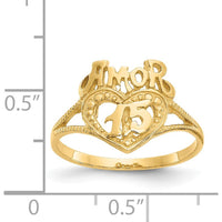 14K Yellow Gold Amor Heart Ring with Satin Finish - 15 Themed Domed Design by Oro Pregiato