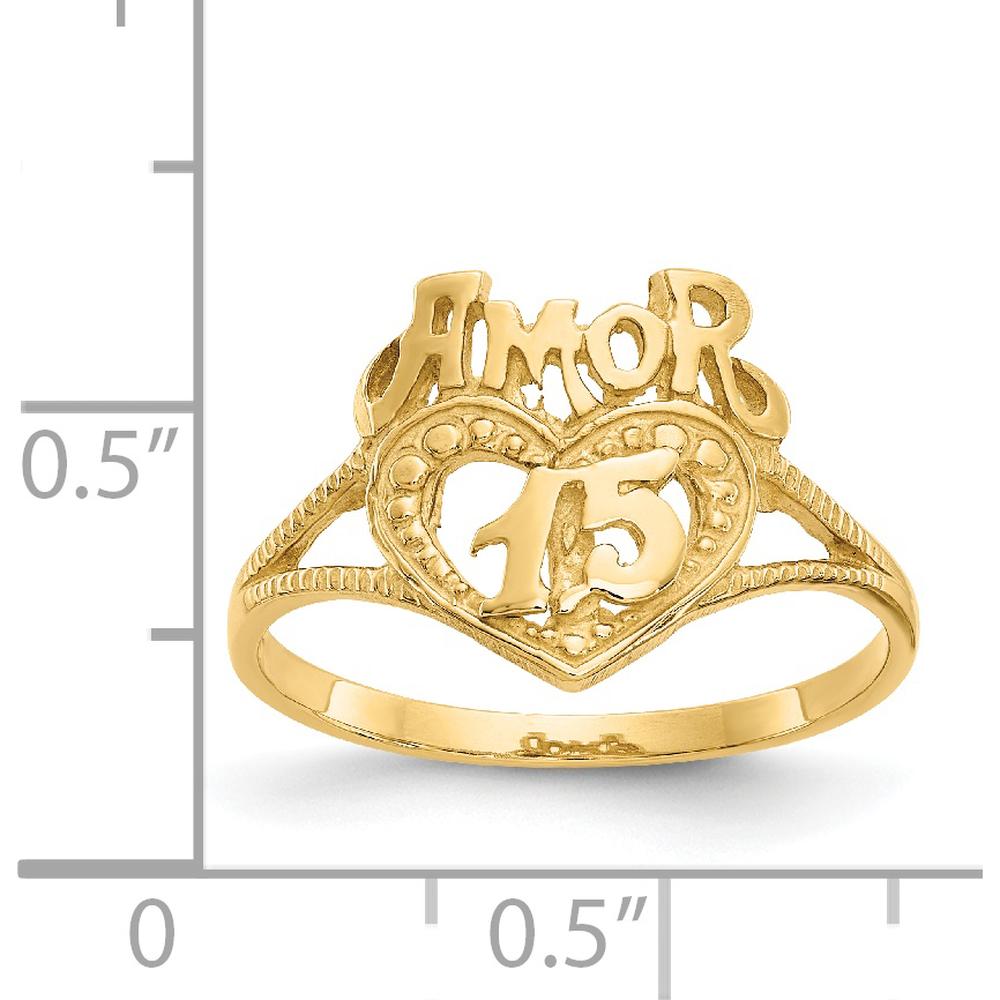 14K Yellow Gold Amor Heart Ring with Satin Finish - 15 Themed Domed Design by Oro Pregiato