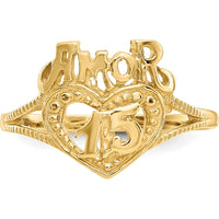 14K Yellow Gold Amor Heart Ring with Satin Finish - 15 Themed Domed Design by Oro Pregiato