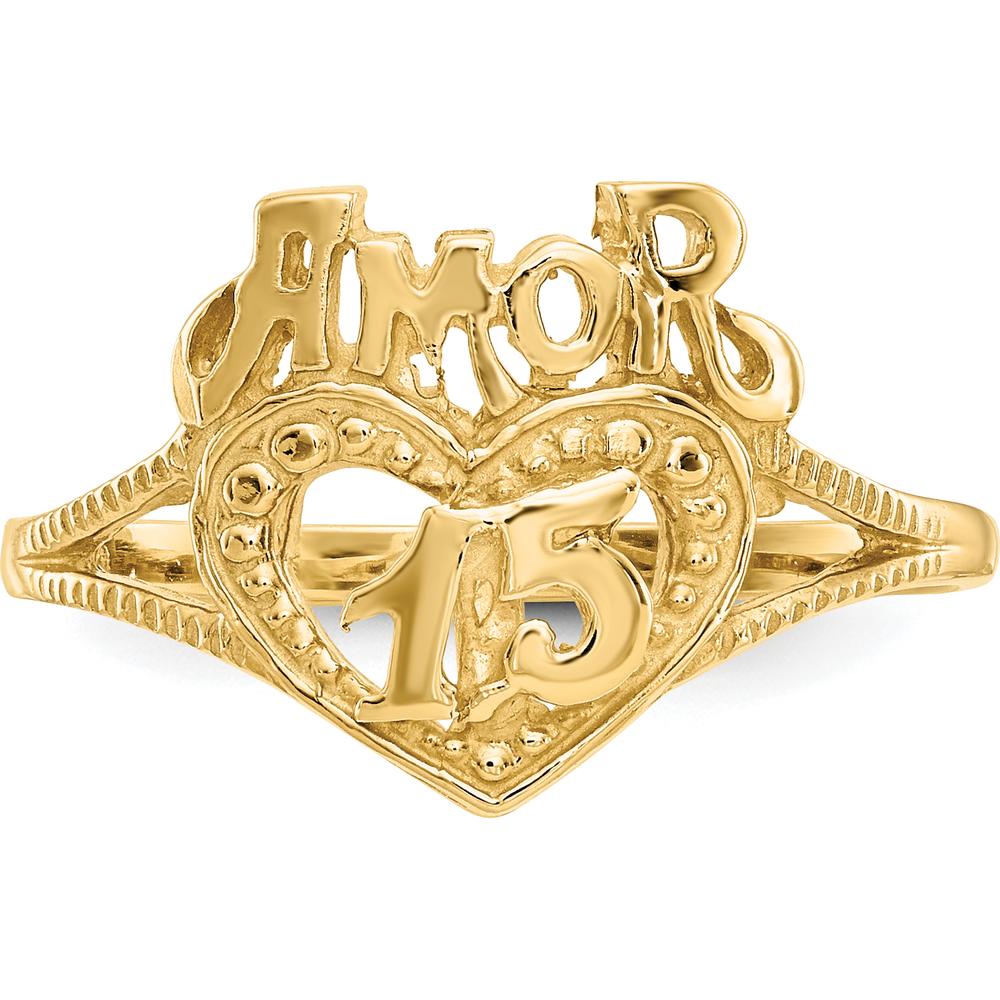 14K Yellow Gold Amor Heart Ring with Satin Finish - 15 Themed Domed Design by Oro Pregiato