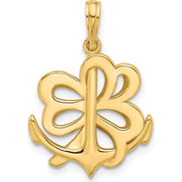 14K Yellow Gold Anchor and Clover Pendant Charm - Polished Finish by Oro Pregiato