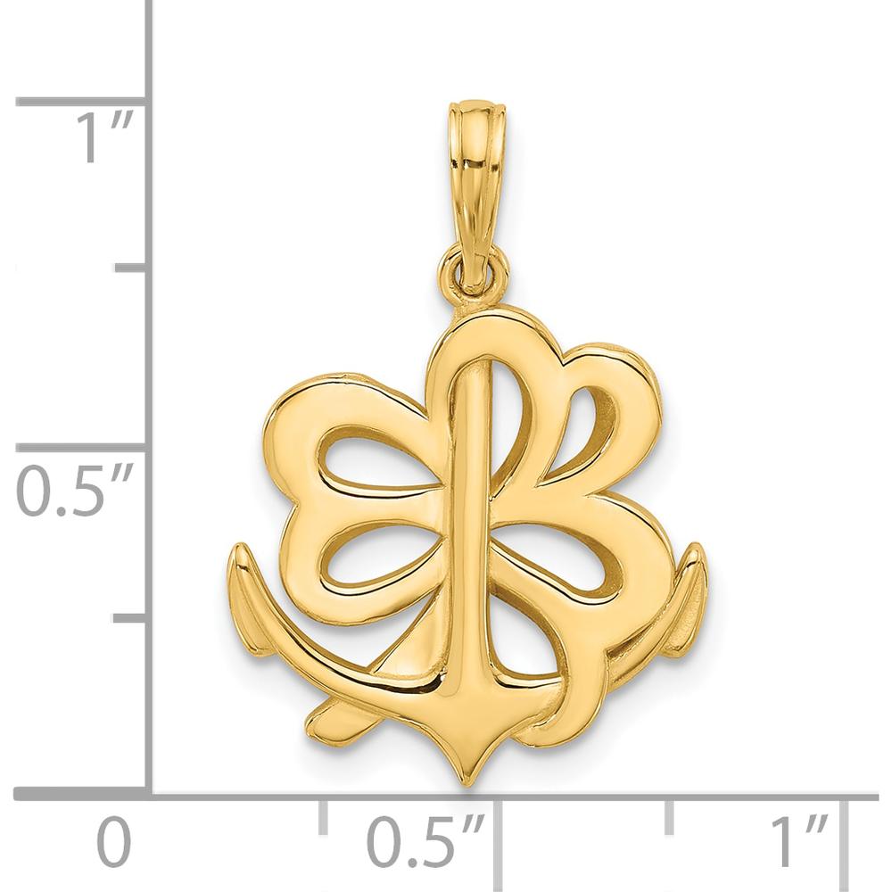 14K Yellow Gold Anchor and Clover Pendant Charm - Polished Finish by Oro Pregiato