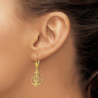 14K Yellow Gold Anchor and Ship Wheel Leverback Earrings with Polished and Rhodium-Accented Finish by 0