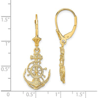 14K Yellow Gold Anchor and Ship Wheel Leverback Earrings with Polished and Rhodium-Accented Finish by 0