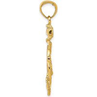 14K Yellow Gold Anchor and Ship Wheel Pendant with Rope Detail - 39mm x 24mm by Oro Pregiato