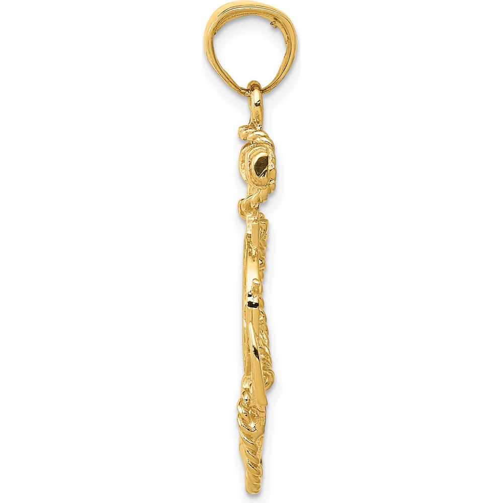14K Yellow Gold Anchor and Ship Wheel Pendant with Rope Detail - 39mm x 24mm by Oro Pregiato