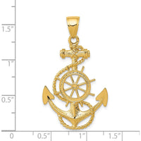14K Yellow Gold Anchor and Ship Wheel Pendant with Rope Detail - 39mm x 24mm by Oro Pregiato