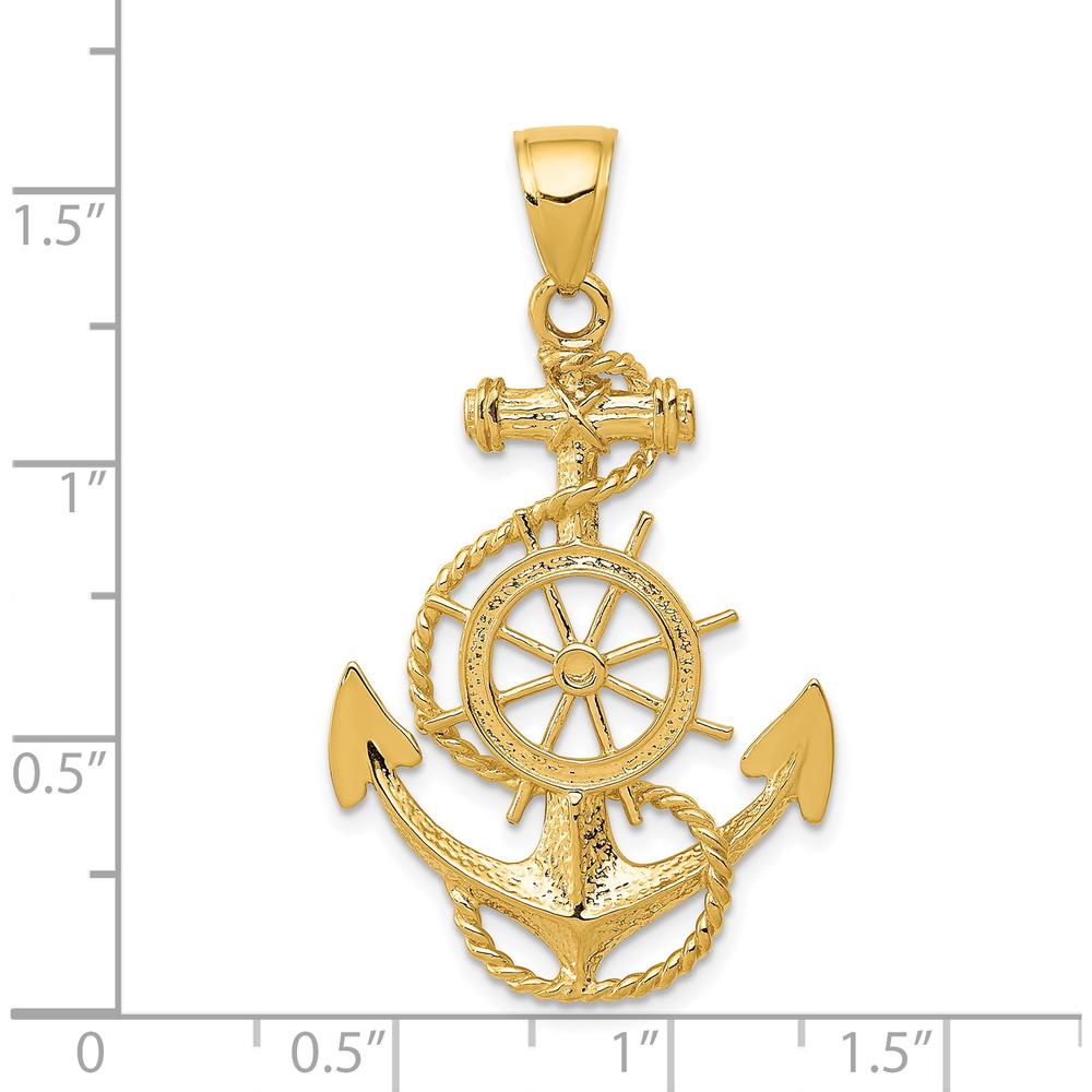 14K Yellow Gold Anchor and Ship Wheel Pendant with Rope Detail - 39mm x 24mm by Oro Pregiato