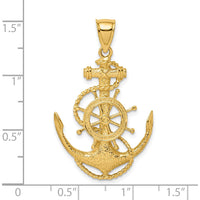 14K Yellow Gold Anchor and Ships Wheel Pendant - Nautical Charm with Rope Detail by Oro Pregiato