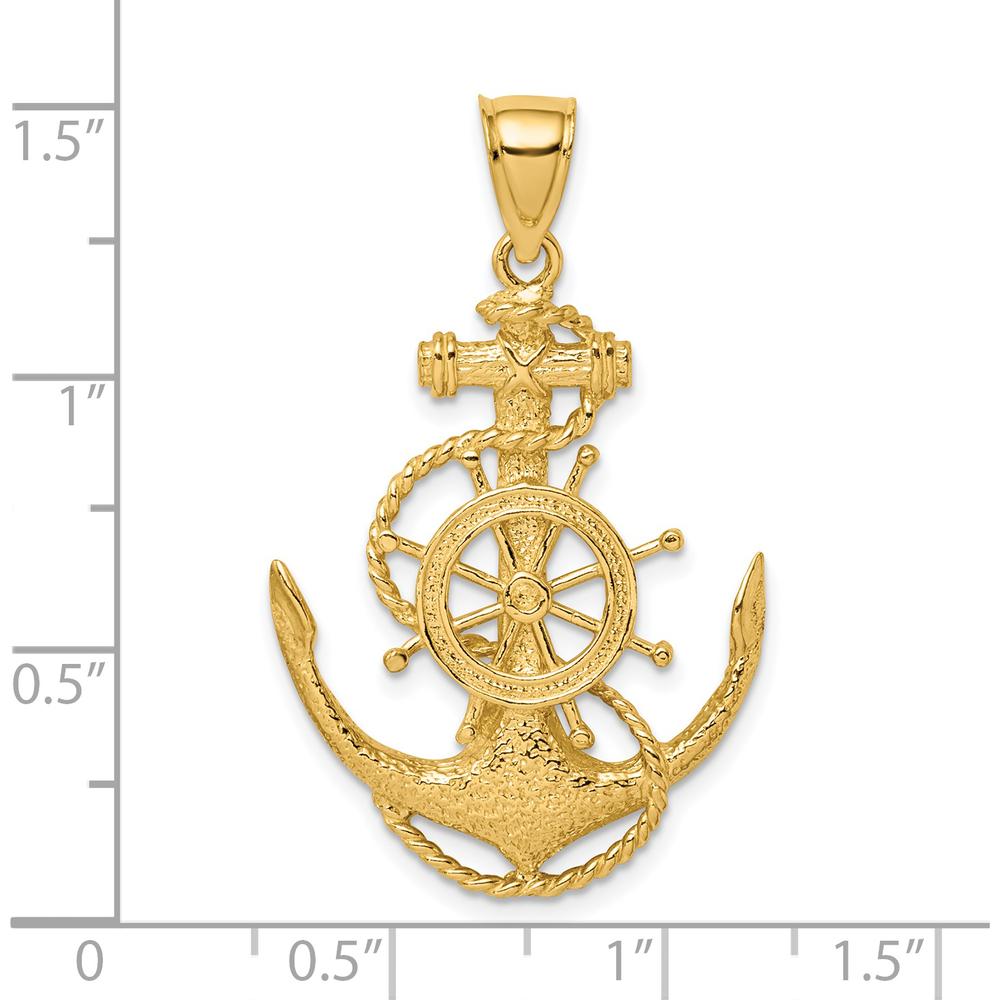 14K Yellow Gold Anchor and Ships Wheel Pendant - Nautical Charm with Rope Detail by Oro Pregiato