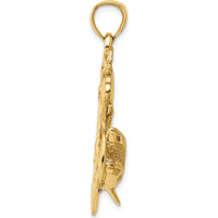 14K Yellow Gold Anchor Pendant with 3D Shark Design - Polished and Textured Nautical Charm by Oro Pregiato