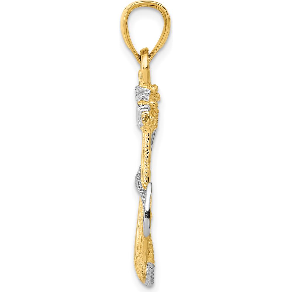 14K Yellow Gold Anchor Pendant with White Rhodium Rope Accent - Nautical Design for Men by Oro Pregiato