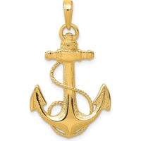 14K Yellow Gold Anchor with Rope Pendant - Nautical Themed Jewelry for Men by Oro Pregiato