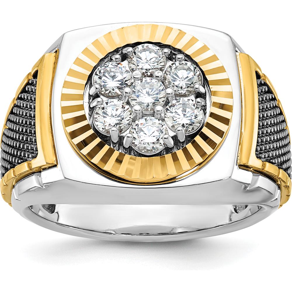 14K Yellow Gold and Black Rhodium Men's Round Diamond Cluster Ring - 1 Carat Total Diamond Weight by IBGoodman