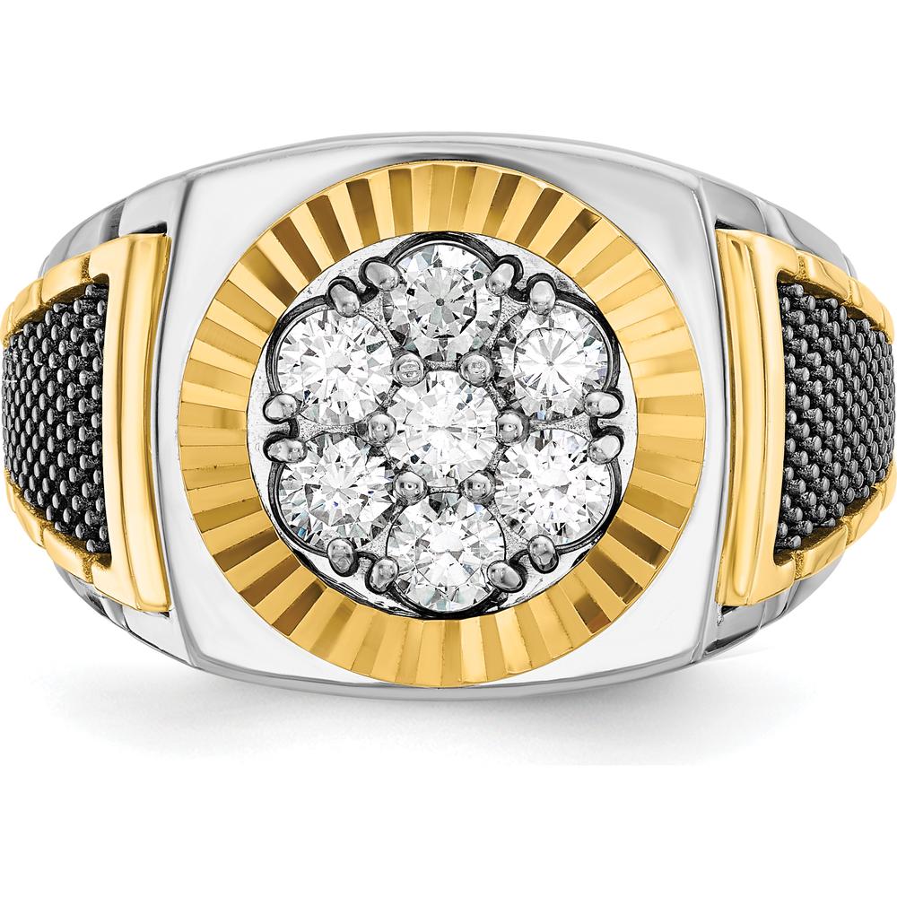 14K Yellow Gold and Black Rhodium Men's Round Diamond Cluster Ring - 1 Carat Total Diamond Weight by IBGoodman