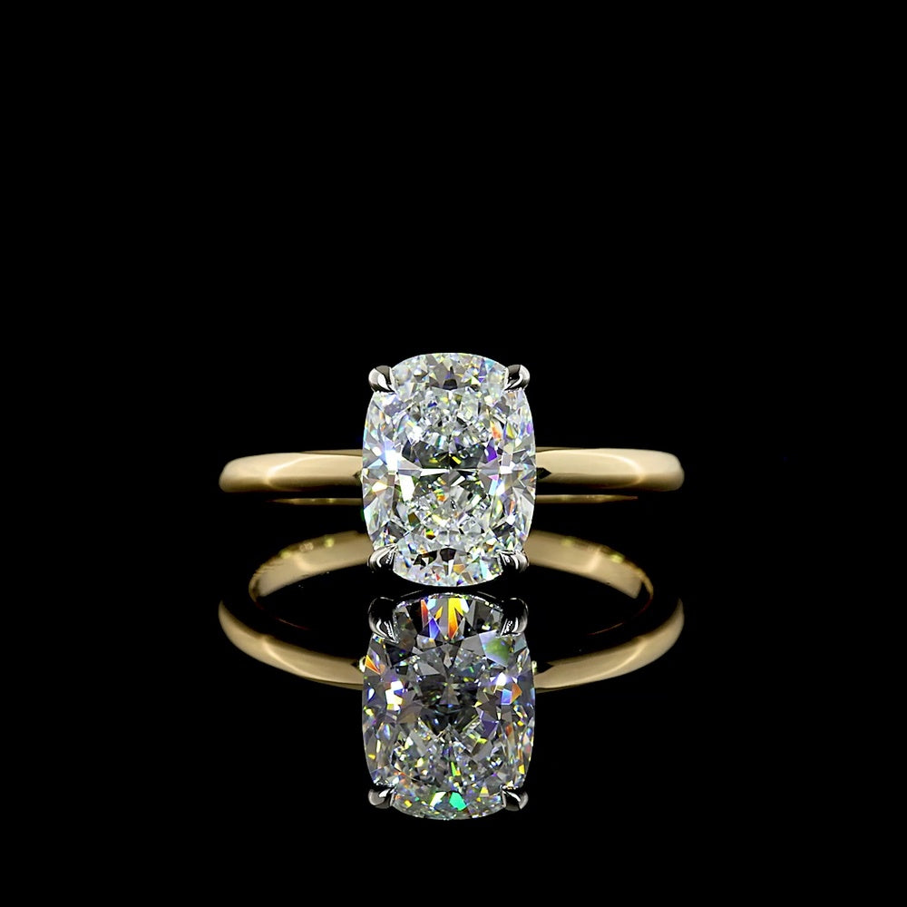 14K Yellow Gold and Platinum 2.01 Carat Cushion Cut Lab Diamond Solitaire Ring - D VVS2 IGI Certified - Covaloro Fine Jewelry