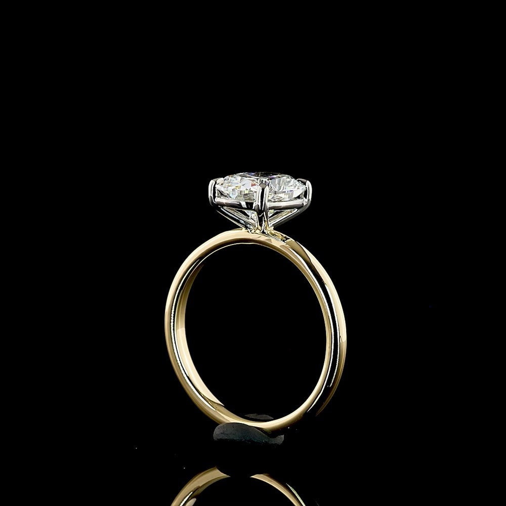 14K Yellow Gold and Platinum 2.01 Carat Cushion Cut Lab Diamond Solitaire Ring - D VVS2 IGI Certified - Covaloro Fine Jewelry